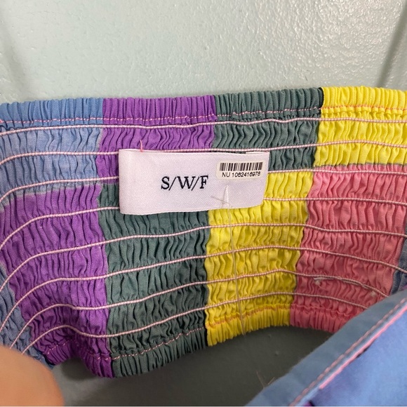 S/W/F Bandeau Spaghetti Strap Maxi Dress Plaid Rainbow Pastel Sundress Large - Picture 6 of 8